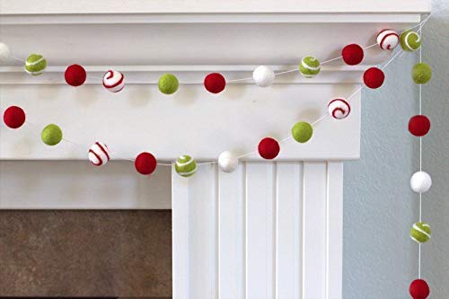 Christmas Felt Ball Swirl Garland- Red, Green, White- 1" (2.5 Cm) Wool Felt Balls #TOP6