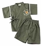 甚平 キッズ 男の子 子供 上下セット ベビー 子供服 花火 お祭り 夕涼み会 七夕 部屋着 ルームウエア パジャマ XYZ(カーキ 90cm)