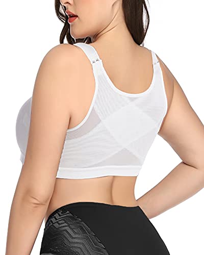 Post Surgery Bra Surgical Bra Compression Sports Bra Front Closure Bras For Women Close Breast Augmentation Bra Wireless (Medium, White) #TOP2
