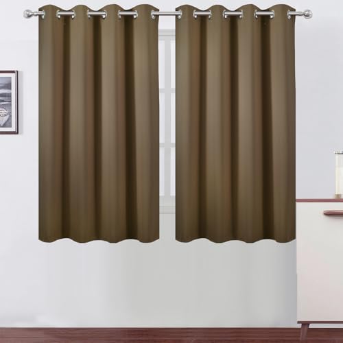 Image of LEMOMO Blackout Curtains 66 x 54 Inch Long Brown Curtains Set of 2 Panels Room Darkening Curtains for Bedroom and Living Room