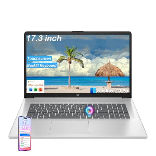 Image of HP 17 Touchscreen Laptop Computer, AMD Ryzen 5 7430U, 20GB RAM, 512GB SSD, Backlit Keyboard, 17.3 Inch Large Anti-Glare Display, Wi-Fi 6, AI Copilot, Windows 11 Pro, Business & Student Computer
