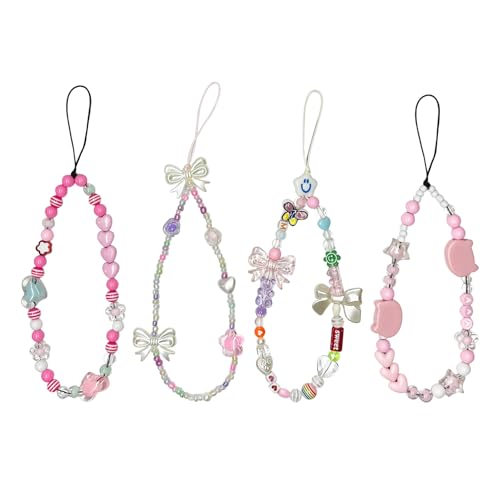 Lexaoyoo Phone Charms 4 Pack, Beaded Cellphone Wrist Strap Set