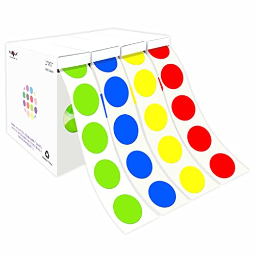 PARLAIM 4 Rolls 4000PCS 1 inch Round Color Coding Circle Dot Labels, 4(Red/Green/Yellow/Blue) Color- Coding Label Sticker for Home Office Classroom