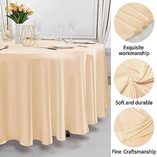 Pesonlook 6Pcs Champagne Satin Round Tablecloth, 108 Inch Round Tablecloth Bright Silk Satin Tablecloth Smooth Fabric Satin Table Cover For Wedding Parties Banquet Decoration(Champagne) #TOP6