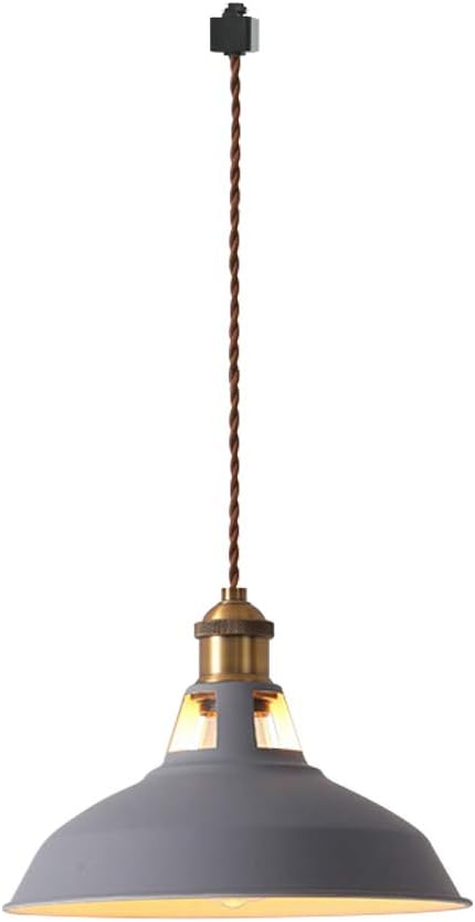 ANYE 1-Light H-Type Track With 3.2 Ft Brown Weave Rope Cord Pendant Light E26 Base Grey Lampshade Light Fixtures Minimalist Retro Style Ceiling Light for Dining Room Living Room Loft Bulb Not Included