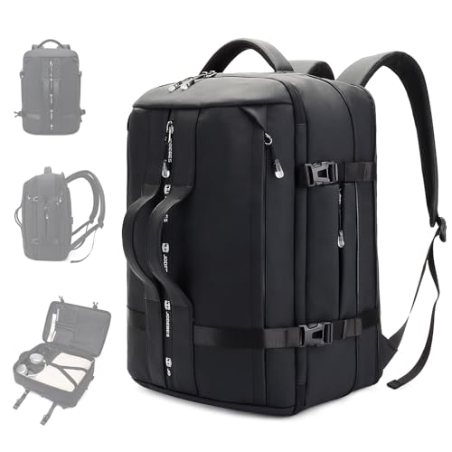 JD JODEBES 50L Carry on Travel Backpack for Men Women Airline Approved Convertible Duffle Backpack Luggage Bag,TSA Overnight Bags,fits 17' Laptop Smart Backpack-Black
