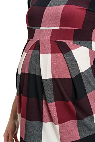 Laclef Women's Round Neck 3/4 Sleeve Front Pleat Peplum Maternity Top, Burgundy Plaid, Medium #TOP4