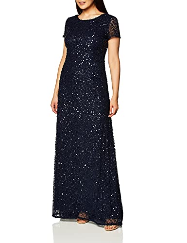 Adrianna Papell Women's Short Sleeve All Over Sequin Gown, Navy, 6