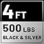 4 ft Olympic Bar, 20 lb, 500 lb, 28mm, Black & Silver