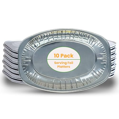 Maxxcore Aluminium Foil Party Platters - Large Serving Platter - Oven and Freezer-Safe Appetizer Serving Tray - Reusable Serving Platter Set - Recyclable Trays for Parties - 10 pack - 35x23cm