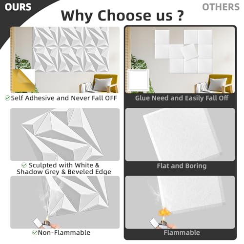 Art3dwallpanels 24" X 24" Acoustic Panels 6 Pack Soundproof Wall Panels Sound Dampening, 3D Wall Decor Absorbing Panels, White and Gray by Art3dwallpanels - Used condition - Image 4