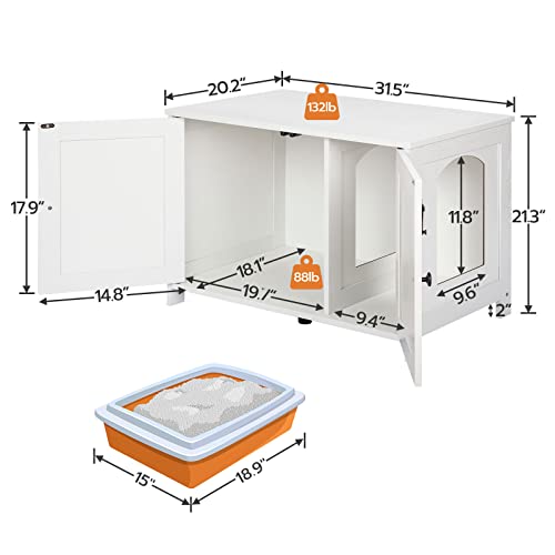 Hoobro Cat Litter Box Enclosure, Hidden Cat Washroom Furniture With Divider, Wooden Pet House End Table, Large Enough For Most Of Orange Cat And Litter Box, Living Room, Bedroom, White Wt03Mw01 #TOP5