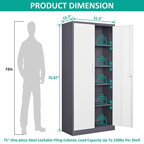 Sisesol Metal Storage Cabinet With Doors And Shelves, 71" Tool Storage Cabinet- Garage Cabinets And Storage System Kitchen Pantry Storage Cabinet With Adjustable Shelves Steel Storage Tall Cabinet #TOP2