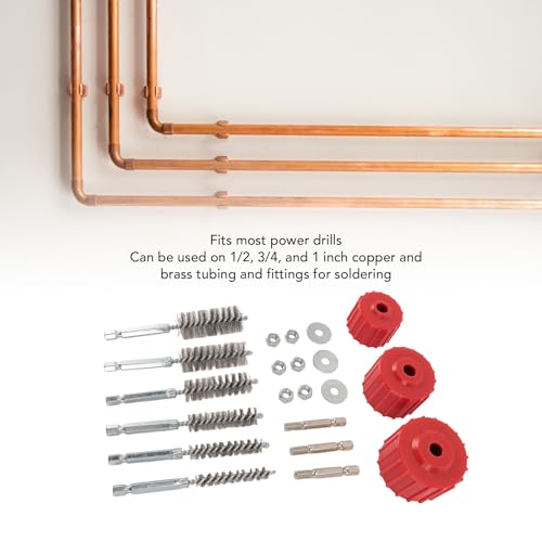 Image of Copper Pipe Cleaner Set 3 Sizes Set Copper Pipe Cleaner for Power Drill, 1 /2 3 /4 1 Inch Tube Cleaning Brush with Stainless Steel Wire 1 /4 Inch Shank for Soldering