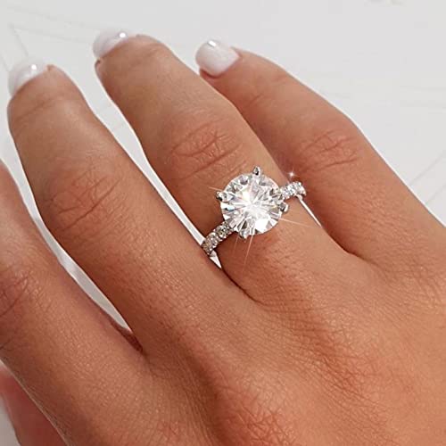 925 Sterling Silver Ring for Women Wedding Ring Bridal, Four Claws Ring Engagement Ring Full Diamond Zirconia Ring 5-10 Promise-2PCS4