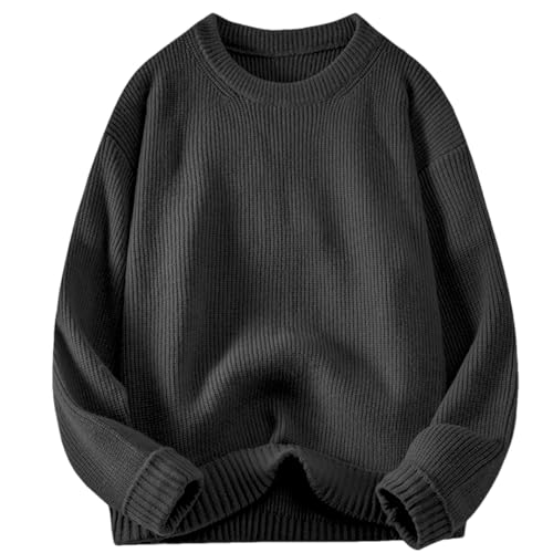 Men's Knitted Crew Neck Ribbed Neckline Sweater Fashion Warm Knit Pullovers