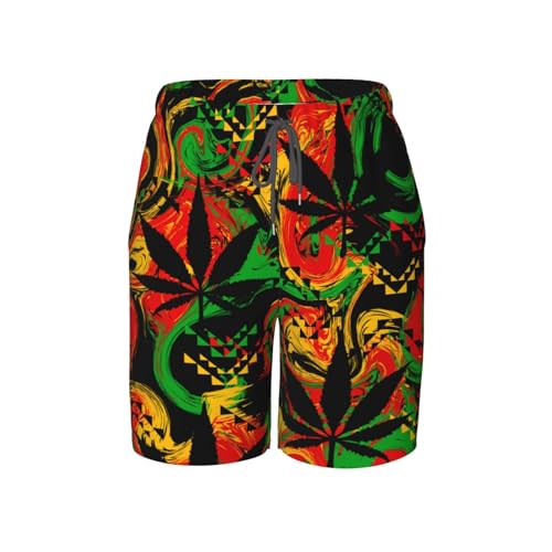 Boys Swim Trunks Psychedelic Cannabis-Rasta Abstract Kids Swim Shorts Quick Dry Beach Board Pocket Black