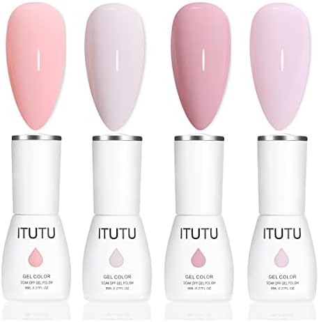 ITUTU 8ML Gel Nail Polish Set - 4 Colors Nude Skin Tone Gel Nail Polish Kit All Seasons Neutral Pink Gel Nail Kit Soak Off Nail Art Manicure DIY Salon Home Christmas Gifts for Women