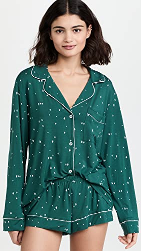 Eberjey Women's The Gisele Printed Shorts Pj Set, Forest Evergreen/Bone, M #TOP1