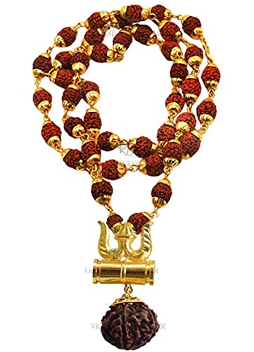 Grand Rudraksha sacré de qualité supérieure et trishul doré