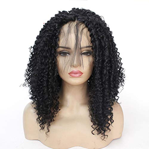 RuiFei Curly Synthetic Lace Front Wig For Women, Afro Kinky Curls Lace Heat Resistant Hair Replacement Wigs Natural Black Color (Kinky Curly wig)