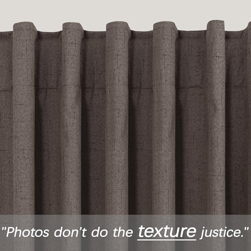 Image of KOUFALL Dark Brown Curtains 108 Inches Long Linen Blackout Room Darkening Pleated Curtains for Living Room 2 Panels Set