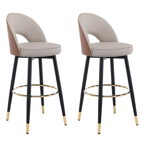 OZBME Juego de 2 taburetes de Bar Modernos Azules giratorios de 360°, sillas Altas de Cuero sintético con Respaldo, diseño sin Brazos para Cocina, Comedor, Bar y más (62 cm) (marrón 62 cm)