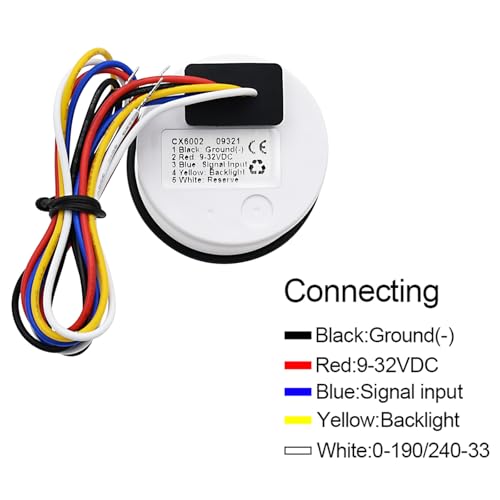 Geloo Tankanzeige, 52 mm Kraftstoffstandsanzeige wasserdicht digitale Tankgeber 0–190 Ohm mit Alarmlicht für Auto Boot Yacht LKW