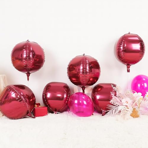 6Pcs Burgundy Round Foil Balloons,Giant 4D Round Ball Balloon,22 Inch Metallic Burgundy Red Balloons for Birthday Wedding Graduation Prom Party Decorations by Adorely - Used condition - Image 3
