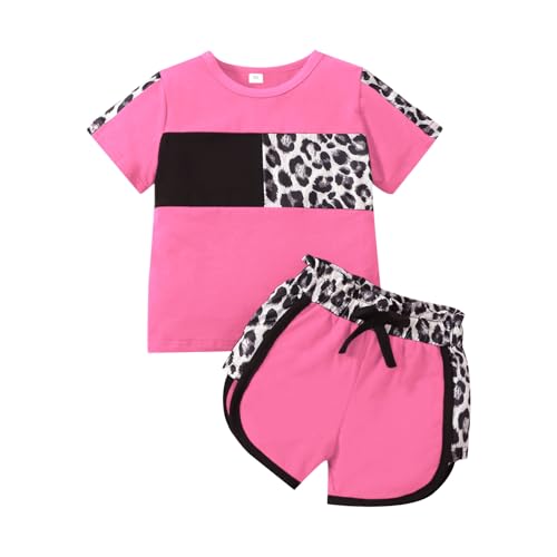 Image of FOCUTEBB Toddler Girl Clothes Baby Leopard T-Shirt Shorts Summer Set 18M-8Y