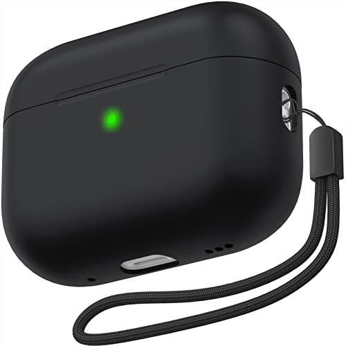 NIUTRENDZ AirPods Pro 2 Case Cover 2022 Slim Silicone Shock-Absorbing Protective Case with Lanyard [Front LED Visible] (Black)
