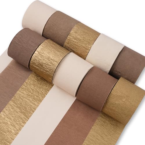 PartyWoo Flâmulas de Papel Crepom 10 Rolos de 820 Pés, Pacote de Papel Crepom Em Ouro, Areia Branca