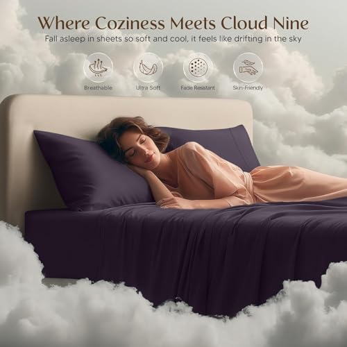 Image of Utopia Bedding King Bed Sheets Set - 4 Piece Bedding - Brushed Microfiber - Shrinkage and Fade Resistant - Easy Care (King, Purple)