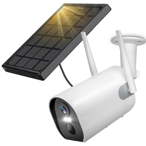 Caméra Surveillance Extérieur 2K Solaire – Caméra WiFi Sans Fil avec Panneau Solaire Intégré, 360° PTZ, Vision Nocturne Couleur, Détection IA, Audio Bidirectionnel, Alarme, IP65, Compatible Alexa
