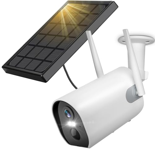 Caméra Surveillance Extérieur 2K Solaire - Caméra WiFi Sans Fil avec Panneau Solaire Intégré, 360° PTZ, Vision Nocturne Couleur, Détection IA, Audio Bidirectionnel, Alarme, IP65, Compatible Alexa