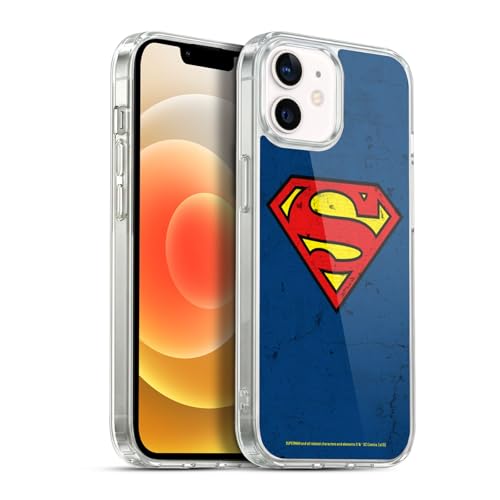 Carcasa iPhone 12 Superman DC Comics gel de silicona con logotipos estilo desgastado