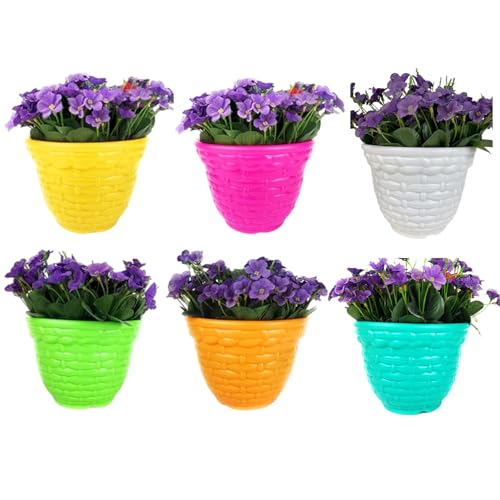 Image of Go Hooked Plastic Planter Pots Set of 6 | Multicolor Flower Pots Perfect for Home, Office & Garden Decor | Amaze Small Pot 8 Inch for Indoor & Outdoor Plants | Durable, Lightweight & Modern Design