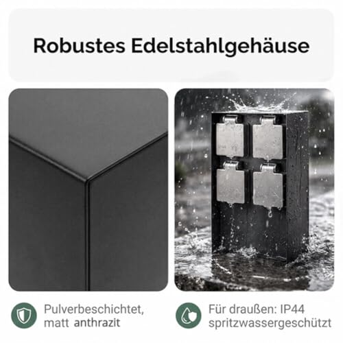 Enchufe de jardín exterior IP44 de 4 vías, poste de corriente de acero inoxidable 5