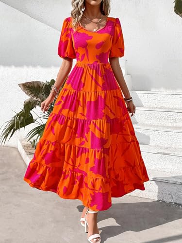 PRETTYGARDEN Short Sleeve Floral Maxi Dresses for Women 2025 Wedding Guest Summer Dress Flowy Beach Vacation Outfits2