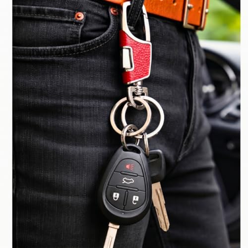 Image of THE MEN THING - Stylish Multicolor Stainless Steel Keychain for Men & Boys (Titan Grip Leather - Red)