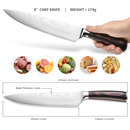 Image of 8 inch Chef Knife Japanese 5CR13 Steel - Ergonomic Redwood Handle Ultra Sharp Kitchen Knives for Professional Cooks, Perfect Birthday /Mothers Day Gifts with Luxury Gift Box