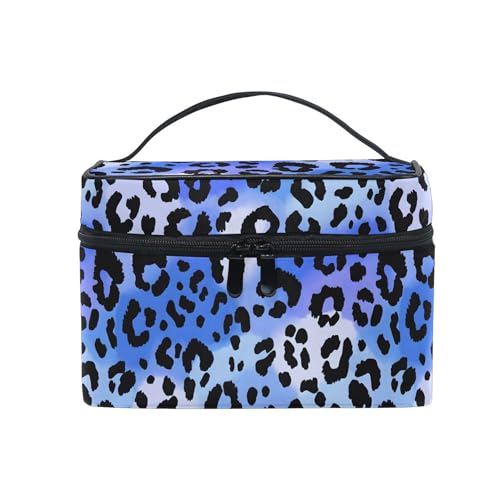 Mnsruu Makeup Bag, Bule Leopard Print Travel Makeup Organizer Bag Cosmetic Cases Toiletry Bags for Girl Women Ladies
