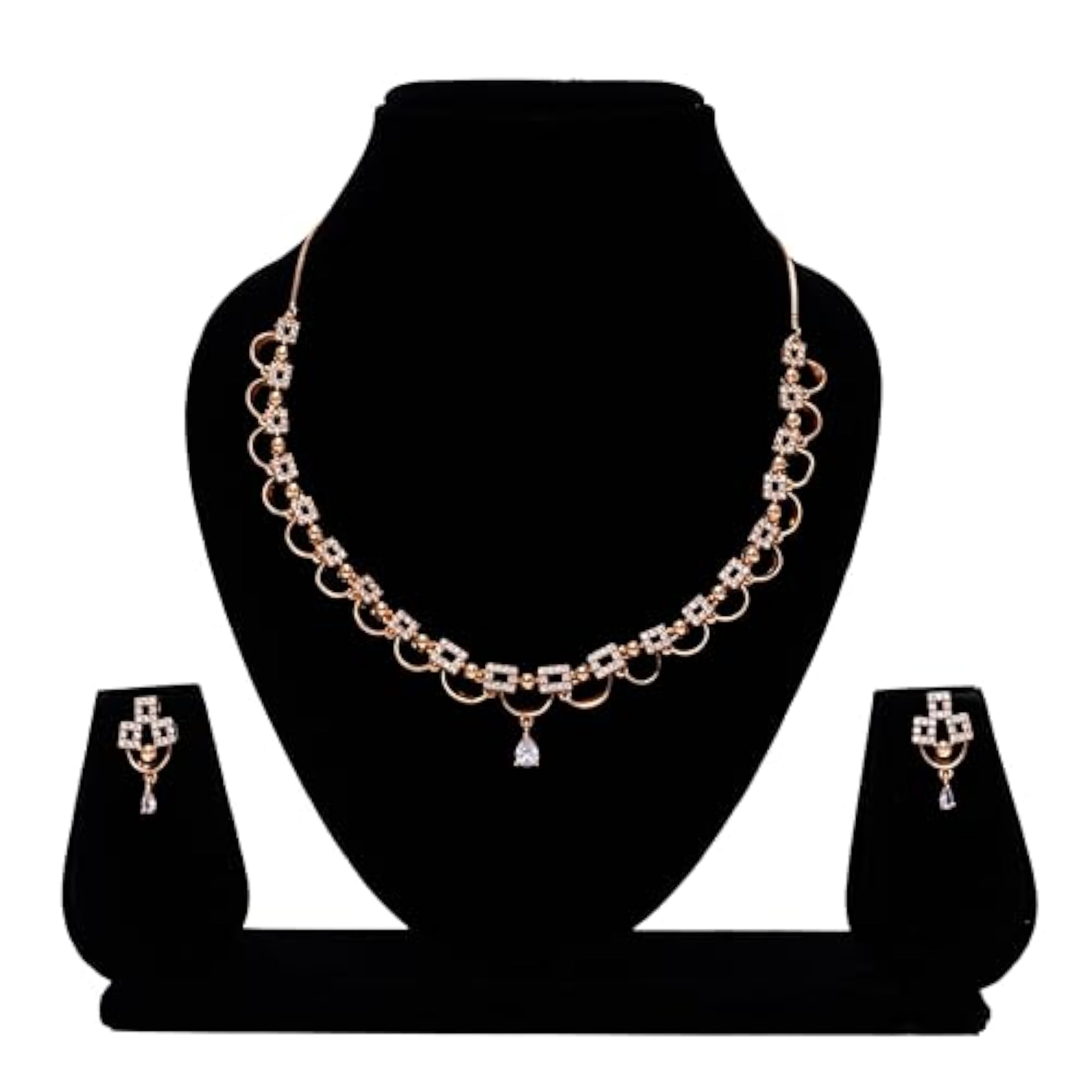 Gold Plated Necklace & Earrings Set, Traditional Design