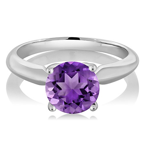 Gem Stone King 925 Sterling Silver Purple Amethyst Solitaire Engagement Ring For Women (1.10 Cttw, Round 7MM, Gemstone February Birthstone, Available In Size 5, 6, 7, 8, 9)2
