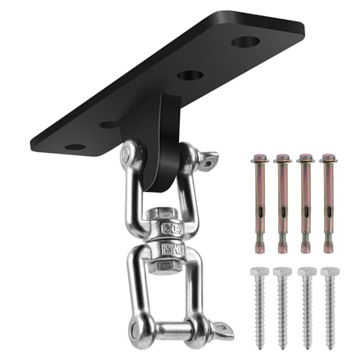 TNCZHYLX Heavy Bag Hangers Brackets, Heavy Duty Swing Hangers, Swing Set Accessorie for Indoor Outdoor Playground, with 4 Wood Screws and 4 Expansion Bolts (Black, 4 Holes Ceiling Anchor with Swivel)