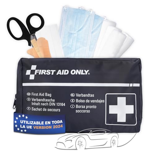 First Aid Only Bolsa de primeros auxilios para automóviles DIN 13164 | Botiquín de primeros auxilios para automóviles | Bolsa de emergencia para automóviles y motocicletas | P-10019