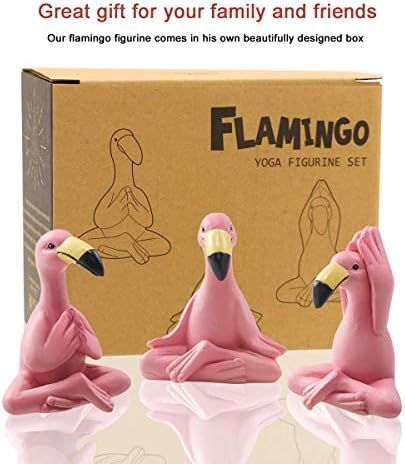 Goodeco Mini Yoga Flamingo Statues Garden Ornaments Outdoor  Pink Flamingo Figurine for Fairy Garden Desk Room Zen Décor Gifts For Women/Mum/Grandma/Girls Home Decorations Accessories 6.2CM Set 3