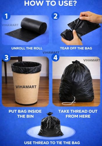 Image of Pack of 3 (90 Bags) Biodegradable Dustbin Bags - Small 17x19 Inch Garbage Bags | Tear-Resistant, Disposable Bin Liners for Home, Office & Kitchen