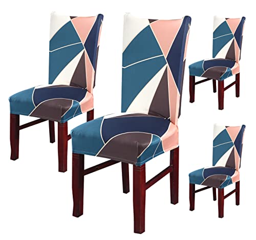 Image of House of Quirk Elastic Chair Cover Stretch Removable Washable Short Dining Chair Cover Protector Seat Slipcover ((Pack of 4, Green Peach Prism))
