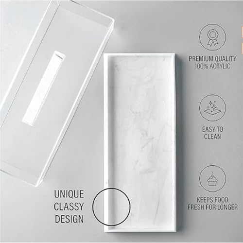 Tyenaza Rectangle Cake Tray with Lids, Clear Pastry Display Case, Dessert Holder Tray, Cake Stand, Cookie Display, Marble Pattern Plastic Cake Platter with Lucite Cover - Cosy Home Interiors Tyenaza Rectangle Cake Tray with Lids, Clear Pastry Display Case, Dessert Holder Tray, Cake Stand, Cookie Display, Marble Pattern Plastic Cake Platter with Lucite Cover - Image 3